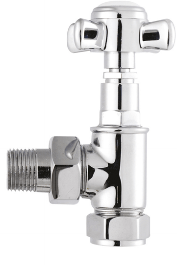 Victorian Cross Head Radiator Valves Angled - Chrome