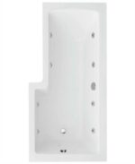 L SHAPE 1700x850mm Right Hand Single Ended 8 Chrome Jet Whirlpool Bath & Panel White With Bath Screen Chorme