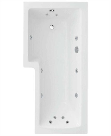 L SHAPE 1700x850mm Left Hand Single Ended 12 White Jet Whirlpool Bath & Panel White with Bath Screen Chrome