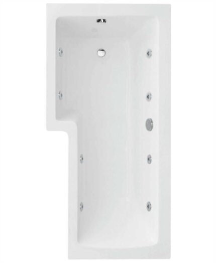 L SHAPE 1700x850mm Left Hand Single Ended 8 White Jet Whirlpool Bath & Panel White with Bath Screen Chrome