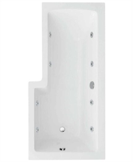 L SHAPE 1700x850mm Right Hand Single Ended 8 White Jet Whirlpool Bath & Panel White with Bath Screen Chrome