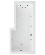 L SHAPE 1700x850mm Right Hand Single Ended 12 White Jet Whirlpool Bath & Panel White with Bath Screen Chrome