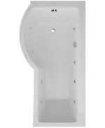 P SHAPE 1700x900mm Left Hand Single Ended 8 White Jet Whirlpool Bath & Panel White with Bath Screen Chrome