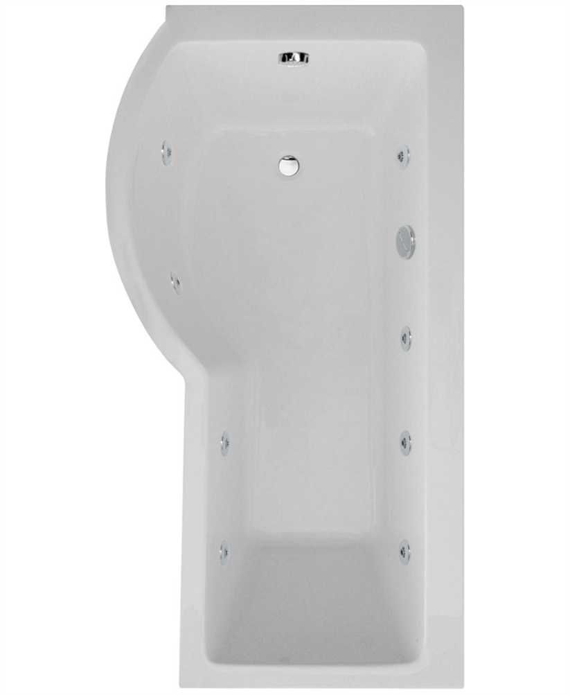 P SHAPE 1700x900mm Left Hand Single Ended 8 White Jet Whirlpool Bath & Panel White with Bath Screen Chrome P SHAPE 1700x900mm Left Hand Single Ended 8 White Jet Whirlpool Bath & Panel White with Bath Screen Chrome - Image 1