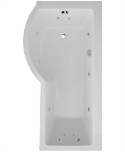 P SHAPE 1700x900mm Left Hand Single Ended 12 White Jet Whirlpool Bath & Panel White with Bath Screen Chrome