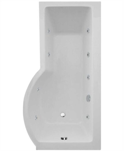 P SHAPE 1700x900mm Right Hand Single Ended 8 White Jet Whirlpool Bath & Panel White with Bath Screen Chrome