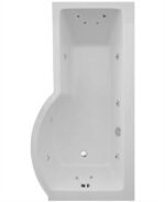 P SHAPE 1700x900mm Right Hand Single Ended 12 White Jet Whirlpool Bath & Panel White with Bath Screen Chrome