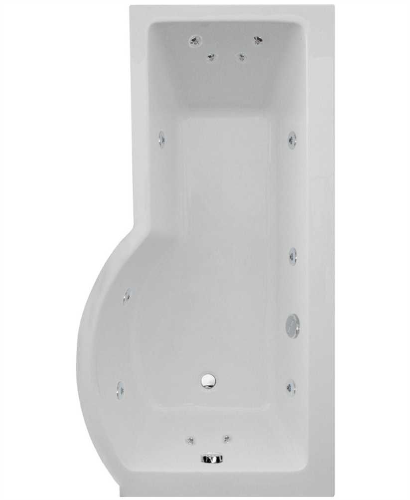 P SHAPE 1700x900mm Right Hand Single Ended 12 White Jet Whirlpool Bath & Panel White with Bath Screen Chrome P SHAPE 1700x900mm Right Hand Single Ended 12 White Jet Whirlpool Bath & Panel White with Bath Screen Chrome - Image 1