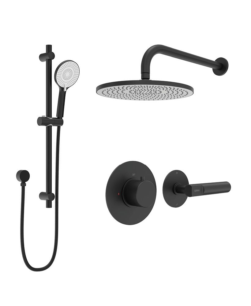 HAKK Thermostatic Shower Set 1 with Wall Arm Matt Black HAKK Thermostatic Shower Set 1 with Wall Arm Matt Black - Image 1