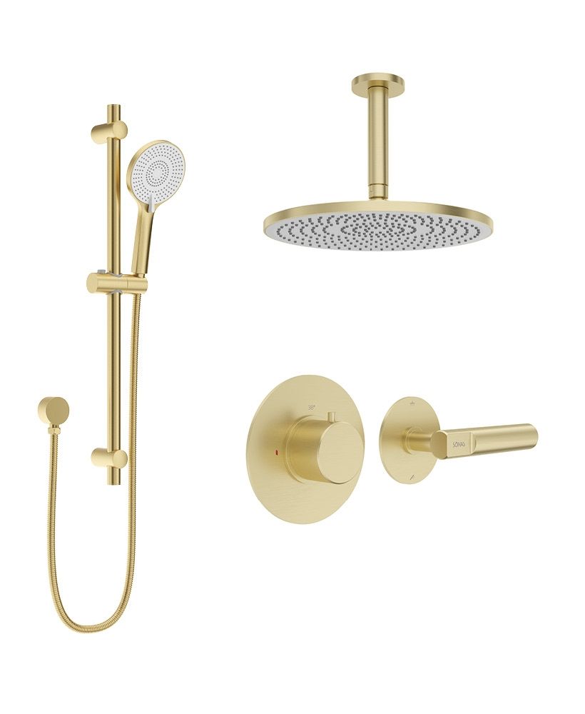 HAKK Thermostatic Shower Set 1 with Ceiling Arm Brushed Gold HAKK Thermostatic Shower Set 1 with Ceiling Arm Brushed Gold - Image 1