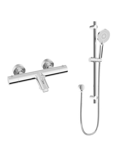 FORM Wall Mounted Thermostatic Bath Shower Mixer & Slide Rail Kit Chrome