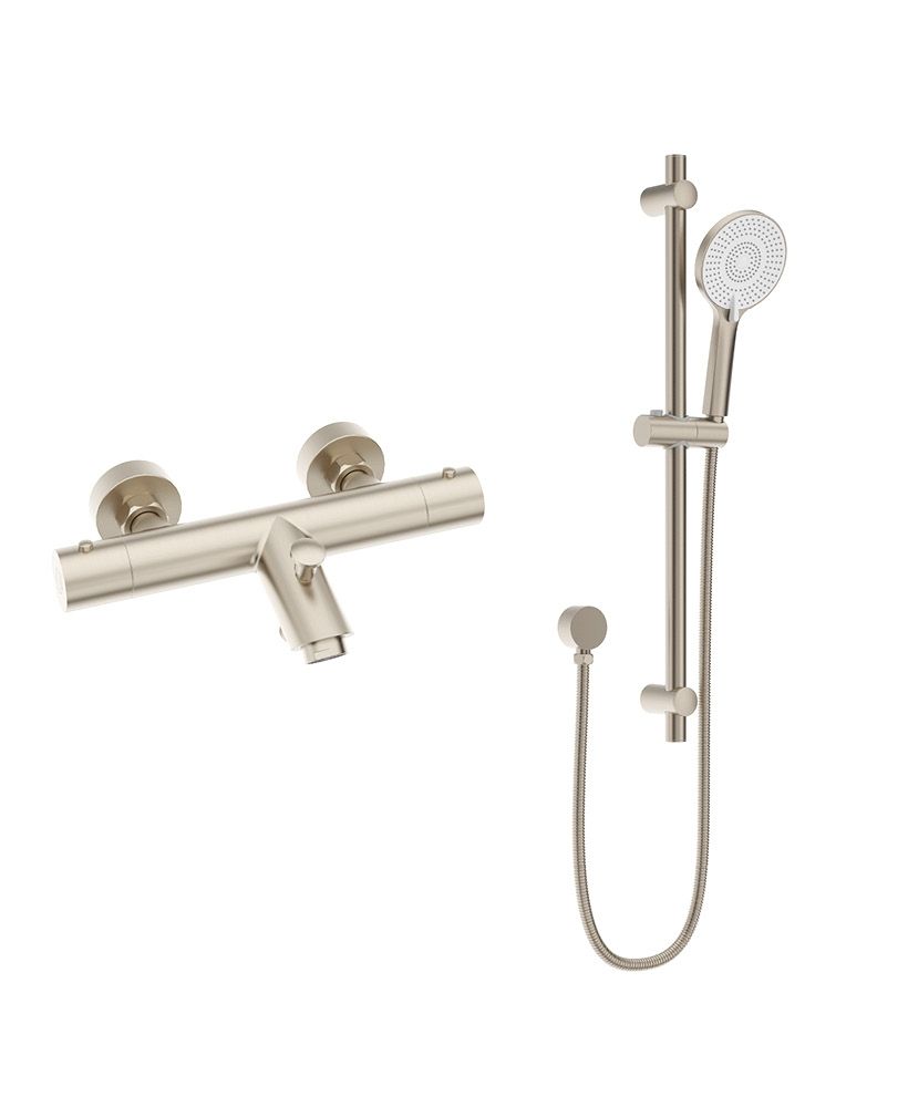 FORM Wall Mounted Thermostatic Bath Shower Mixer& Slide Rail Kit Brushes Nickel FORM Wall Mounted Thermostatic Bath Shower Mixer& Slide Rail Kit Brushes Nickel - Image 1