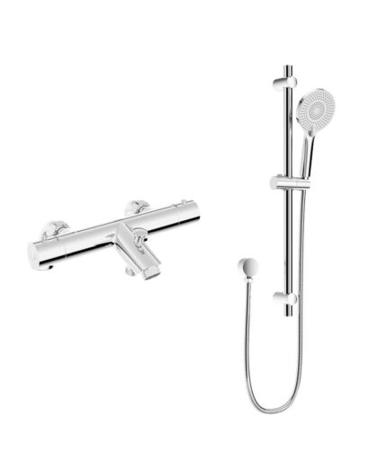 FORM Deck Mounted Thermostatic Bath Shower Mixer & Slide Rail Kit Chrome