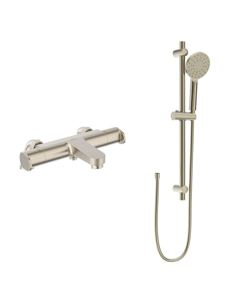 URBAN Deck Mounted Thermostatic Bath Shower Mixer & Slide Rail Kit Brushed Nickel URBAN Deck Mounted Thermostatic Bath Shower Mixer & Slide Rail Kit Brushed Nickel - Image 1