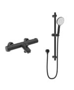 FORM Deck Mounted Thermostatic Bath Shower Mixer & Slide Rail Kit Matt Black