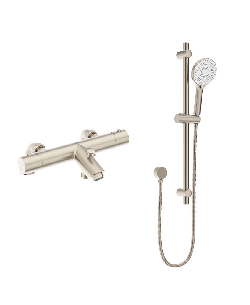 FORM Deck Mounted Thermostatic Bath Shower Mixer& Slide Rail Kit Brushed Nickel FORM Deck Mounted Thermostatic Bath Shower Mixer& Slide Rail Kit Brushed Nickel - Image 1