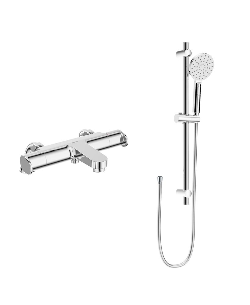 URBAN Deck Mounted Thermostatic Bath Shower Mixer & Slide Rail Kit Chrome URBAN Deck Mounted Thermostatic Bath Shower Mixer & Slide Rail Kit Chrome - Image 1