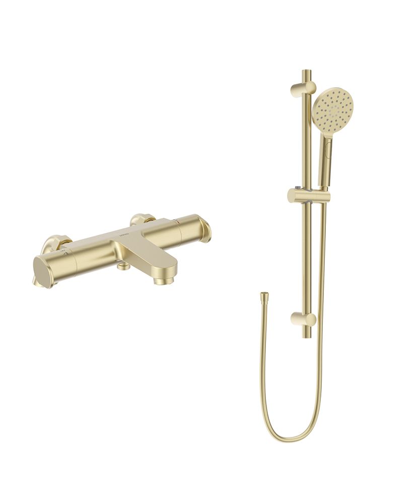 URBAN Deck Mounted Thermostatic Bath Shower Mixer & Slide Rail Kit Brushed Gold URBAN Deck Mounted Thermostatic Bath Shower Mixer & Slide Rail Kit Brushed Gold - Image 1