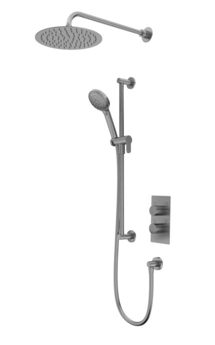Quantum Dual Function Shower System With Riser Kit & Overhead Shower - Gunmetal