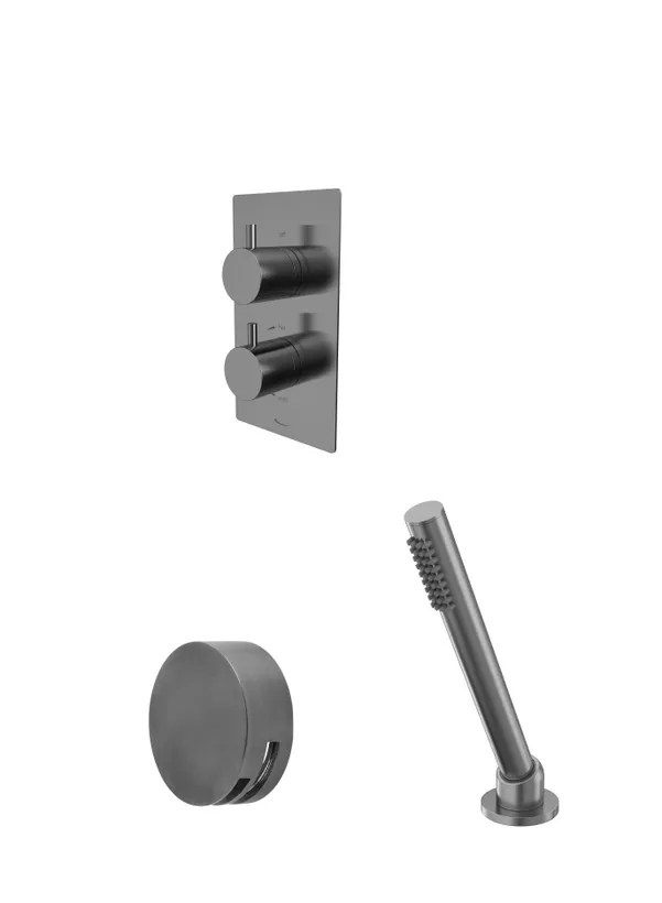 Quantum Dual Function Shower System With Overflow Bath Filler & Deck Mounted Handset - Gunmetal Quantum Dual Function Shower System With Overflow Bath Filler & Deck Mounted Handset - Gunmetal - Image 1