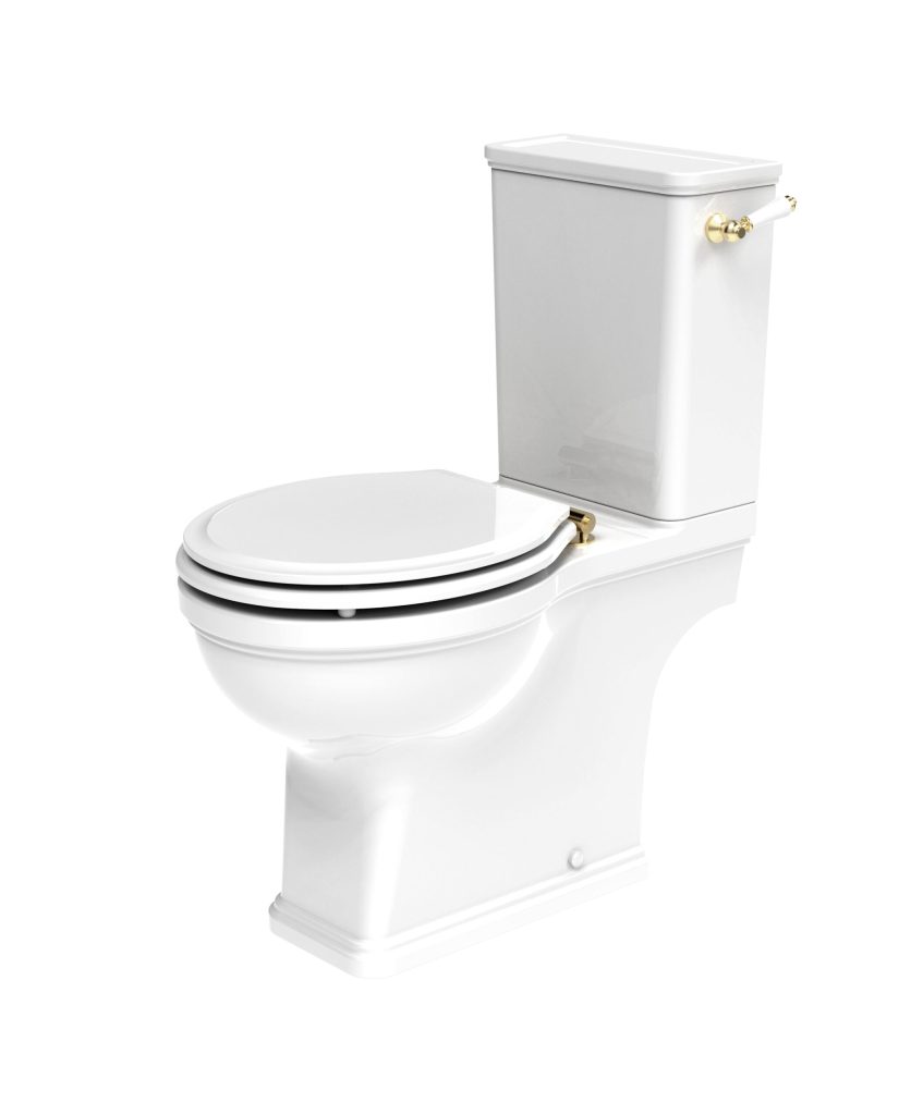 Marston Comfort Height Close Coupled Open Back Pan WC with Handle - Brass Marston Comfort Height Close Coupled Open Back Pan WC with Handle - Image 1