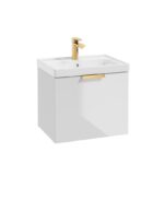 STOCKHOLM Wall Hung 50cm Single Drawer Vanity Unit - Brushed Gold, Gloss White