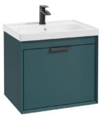 FJORD Wall Hung 60cm Two Drawer Vanity Unit - Matt Black, Matt Ocean Blue