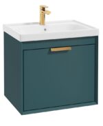 FJORD Wall Hung 60cm Two Drawer Vanity Unit - Brushed Gold, Matt Ocean Blue