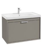 FJORD Wall Hung 80cm Two Drawer Vanity Unit - Brushed Chrome, Matt Khaki