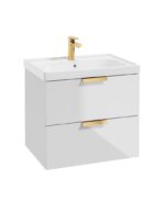 STOCKHOLM Wall Hung 60cm Two Drawer Vanity Unit - Brushed Gold, Gloss White