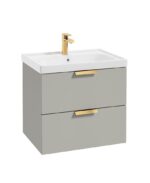STOCKHOLM Wall Hung 60cm Two Drawer Vanity Unit - Brushed Gold, Matt Arctic Grey