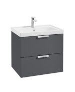 STOCKHOLM Wall Hung 60cm Two Drawer Vanity Unit - Brushed Chrome, Matt Midnight Grey