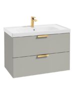 STOCKHOLM Wall Hung 80cm Two Drawer Vanity Unit - Brushed Gold, Matt Arctic Grey