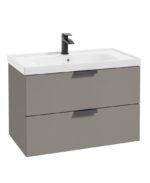 STOCKHOLM Wall Hung 80cm Two Drawer Vanity Unit - Matt Black, Matt Khaki