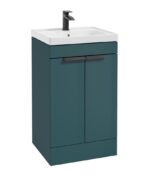 STOCKHOLM Floorstanding 50cm Two Door Vanity Unit - Matt Black, Matt Ocean Blue