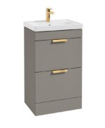 STOCKHOLM Floorstanding 50cm Two Drawer Vanity Unit - Brushed Gold, Matt Khaki