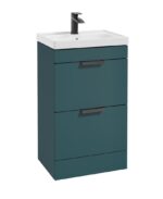 STOCKHOLM Floorstanding 50cm Two Drawer Vanity Unit - Matt Black, Matt Ocean Blue