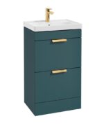 STOCKHOLM Floorstanding 50cm Two Drawer Vanity Unit - Brushed Gold, Matt Ocean Blue