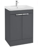 STOCKHOLM Floorstanding 60cm Two Door Vanity Unit - Brushed Chrome, Matt Midnight Grey