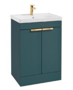 STOCKHOLM Floorstanding 60cm Two Door Vanity Unit - Brushed Gold, Matt Ocean Blue
