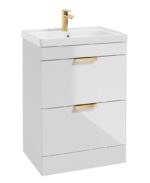 STOCKHOLM Floorstanding 60cm Two Drawer Vanity Unit - Brushed Gold, Gloss White