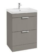 STOCKHOLM Floorstanding 60cm Two Drawer Vanity Unit - Brushed Chrome, Matt Khaki