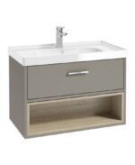 MALMO Wall Hung 80cm Single Drawer Vanity Unit - Chrome, Matt Khaki-Gloss Basin