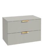 STOCKHOLM Wall Hung 80cm Two Drawer Countertop Vanity Unit - Brushed Gold, Matt Arctic Grey