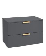 STOCKHOLM Wall Hung 80cm Two Drawer Countertop Vanity Unit - Brushed Gold, Matt Midnight Grey
