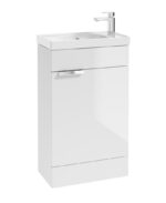 STOCKHOLM Floorstanding 50cm Single Door Cloakroom Vanity Unit - Brushed Chrome, Gloss White