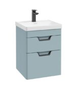 FREYA Wall Hung 50cm Two Drawer Vanity Unit - Black, Matt Morning Sky Blue