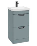 FREYA Floorstanding 50cm Two Drawer Vanity Unit - Black, Matt Coral Green