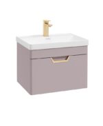 FREYA Wall Hung 60cm Single Drawer Vanity Unit - Gold, Matt Cashmere Pink