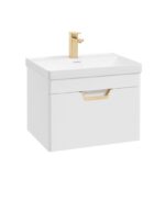 FREYA Wall Hung 60cm Single Drawer Vanity Unit - Gold, Matt White